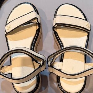Tory Burch Black and Cream Strap Sandals